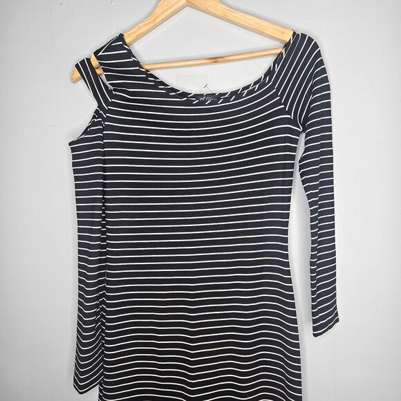 TORN RONNY KOBO Maxi Dress Medium Striped Cutout Shoulder Body Con Long Sleeves - Picture 2 of 7